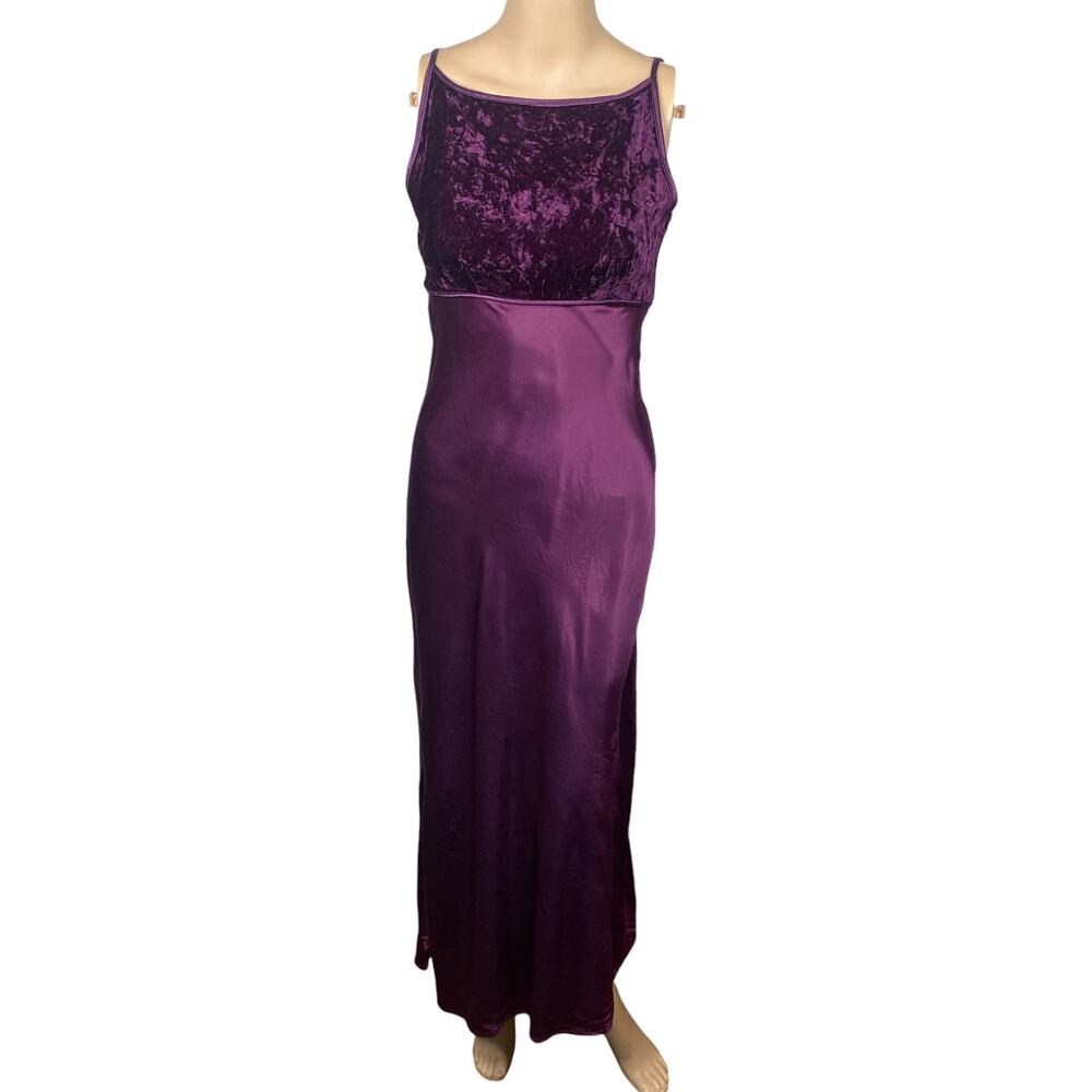 Vtg 90s Y2K Zum Zum Purple Velvet Satin Bias Cut Maxi Slip Dress Women's XS